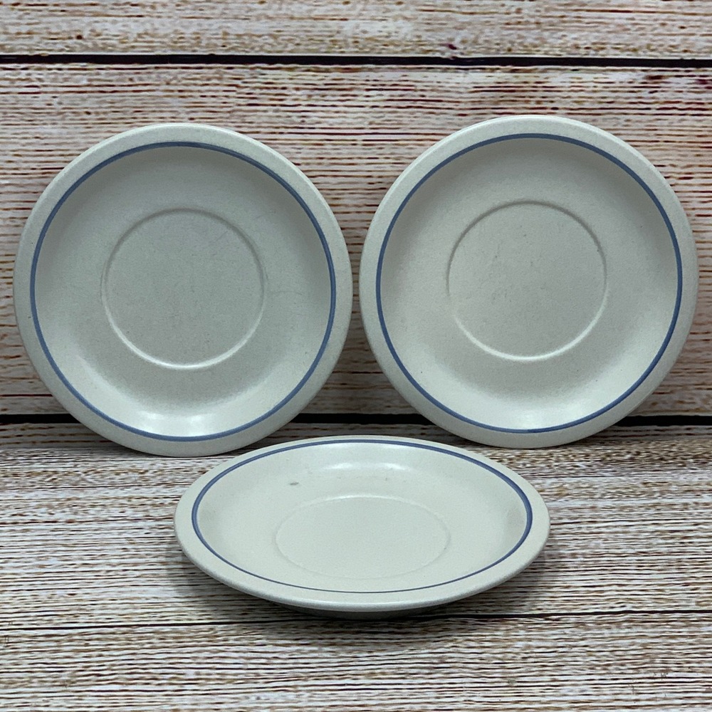 Pfaltzgraff Yorktowne Stoneware‎ Saucers Set of 3 Blue Trim Replacement Dishes